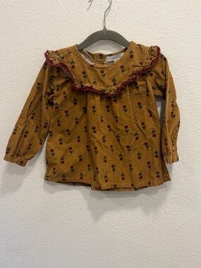 Brown Floral Ruffle Yoke Blouse